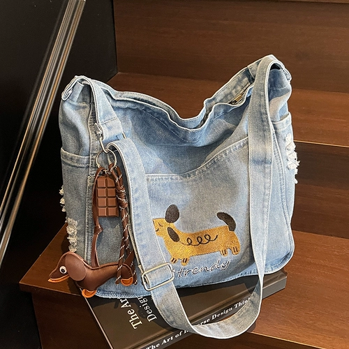 Японская джинсовая вместительная и большая сумка на одно плечо для отдыха