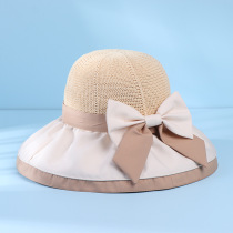 New style knitted bow cloth hat womens summer basin hat sun protection sun protection large brim fisherman hat sun hat trendy