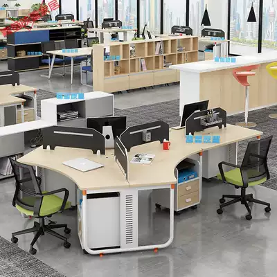 Plain wood color staff desk multi-person table and chair combination simple modern 5 7 people working position screen partition table and chair