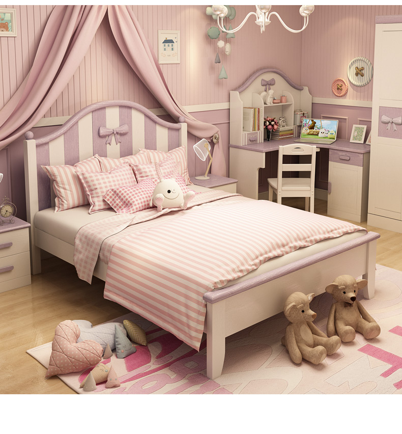 TRẺ EM GIƯỜNG gỗ nội thất phòng trọn gói kết hợp trẻ em gái giường công chúa giường đơn 1,5m giường 1.2m cô gái - Giường giường có hộc tủ