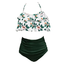 2019 New European and American swimsuit printing high waist bikini ruffle swimwear factory spot Factory Direct