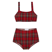 Red high waist open-corner open-chest gathering sexy swimwear