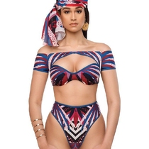 2019 AliExpress New European and American Printed Bikini Swimsuit Sexy Zipper Triangle Split Women Swimsuit