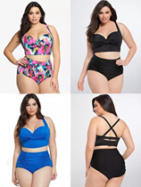 2018 New European and American fat woman plus size sexy print cross high waist pleated bikini split swimsuit