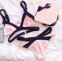 2016 New AliExpress hot sale bikini close chest sexy color tie strap swimsuit women pink fire explosive version