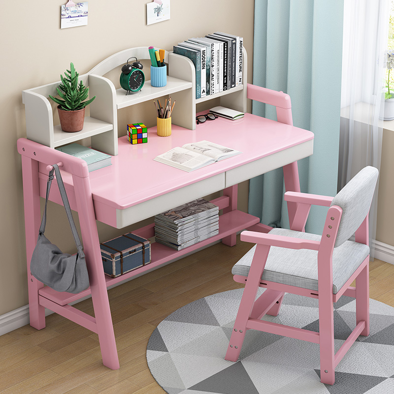 Children's lift solid wood desk and chair bookshelf combination Nordic minimalist computer study table home primary school desk
