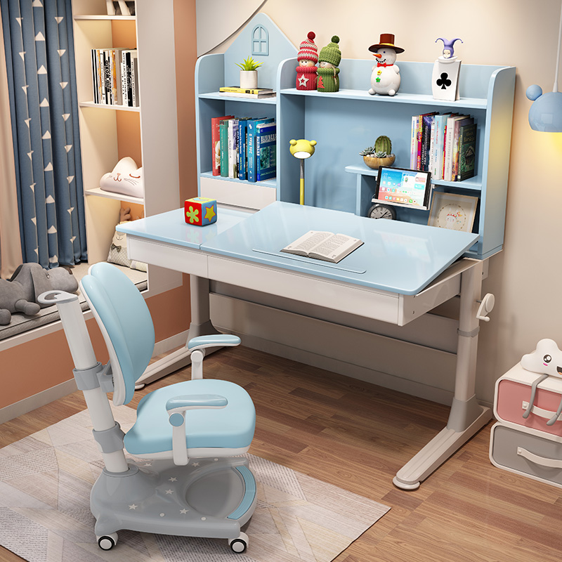 Children's study table desktop can be tilted student solid wood desk bedroom home desk hand lift adjustable - Taobao