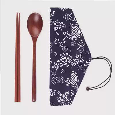 Japanese style portable wooden chopsticks spoon Student adult tableware set Three-piece set