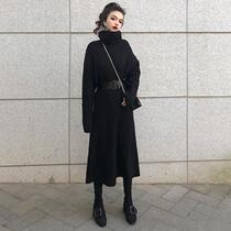 Black knitting careful machine autumn and winter French style is very fairy long tide retro student super fairy Sen is over the knee long and versatile