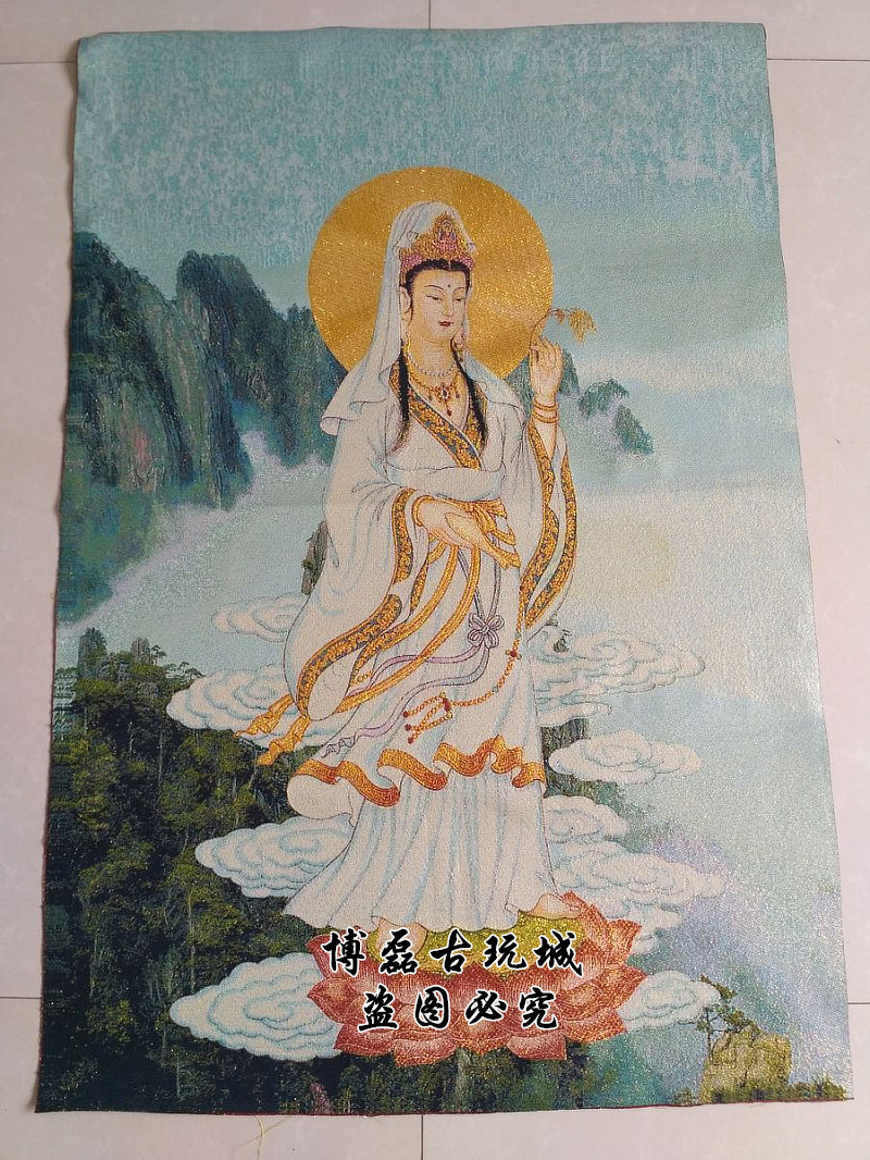 Antique Tanka Knitting fabric painting Tangka embroidery painting of the Bodhi Buddha Office hanging painting