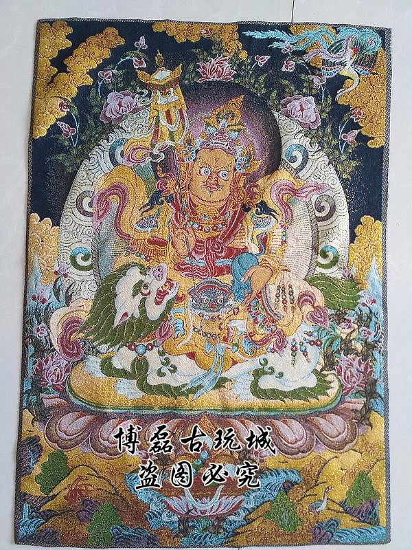 Antique Tibetan Buddha treasure king thangka painting Tibetan brocade cloth painting gold thread thangka yellow god of wealth hanging painting