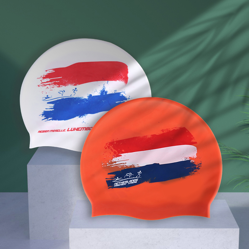 Swimming cap for men and women, waterproof, non-stretching, long hair, special ink, painted pattern, fashionable and personalized, professional silicone swimming cap