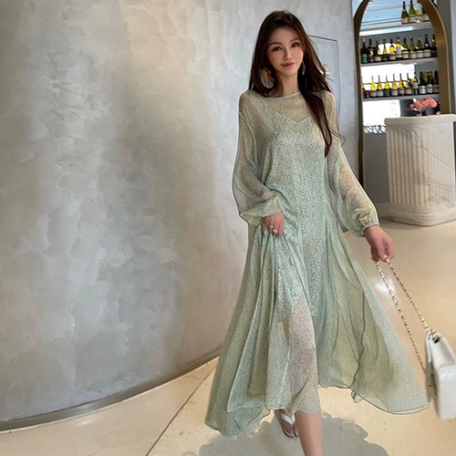 Осенняя длинная юбка, шифоновый лонгслив, коллекция 2021, городской стиль, яркий броский стиль, французский стиль, эффект подтяжки