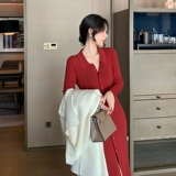 Осенний приталенный красный корсет, лонгслив, свитер, платье, длинная юбка, коллекция 2021, французский стиль