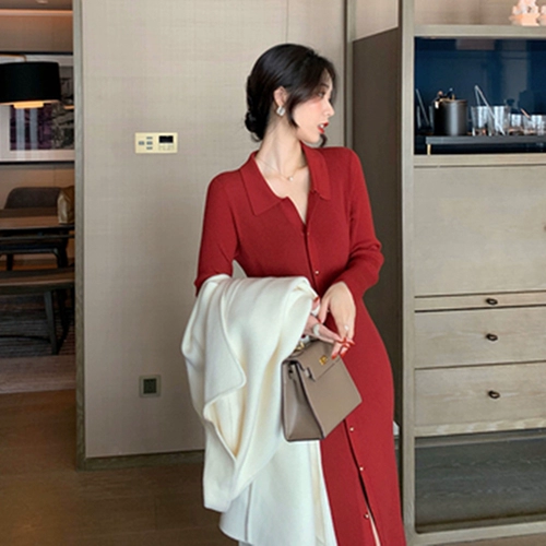 Осенний приталенный красный корсет, лонгслив, свитер, платье, длинная юбка, коллекция 2021, французский стиль