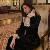 Весеннее дизайнерское ретро кружевное черное платье, коллекция 2021, городской стиль, тренд сезона, французский стиль