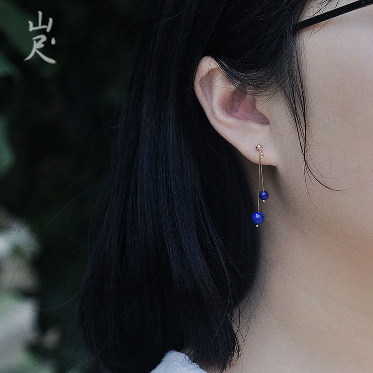 Double sub green gold 5A green gold stone jade 14k gold ear pendant earring earring earring retro cool and brief fairy