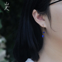Gemini blue gold 5A lapis lazuli jade 14k gold earrings earrings earrings earrings retro cold simple fairy