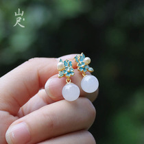 Quiet Wei -- natural and field jade pendant 925 pure silver plated 18k gold pearl earrings female national wind ear decorated mountain ruler