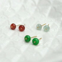 Exquisite natural jade 18k gold stud earrings Southern red agate Tangling jade earrings drop earrings peace buckle earrings