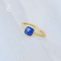 Mu Qing natural 5A lapis lazuli ring sterling silver plated 18K gold jade ring simple big name classic Wild