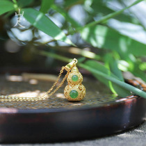 Fuxin natural Hetian Jade Jasper hollow gourd pendant 925 sterling silver jade necklace lucky birthday gift