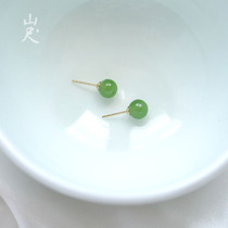 Zhixia 丨 natural Hetian jade jasper stud earrings 18k gold earrings simple temperament elegant earrings