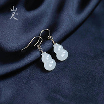 Yongfu natural Hetian Jade White Jade gourd earrings 18K gold gold fashion earrings evil evils earring hook