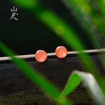 Xiaohong 丨 pure natural south red agate stud earrings 18k gold red earrings simple basic section ear earrings