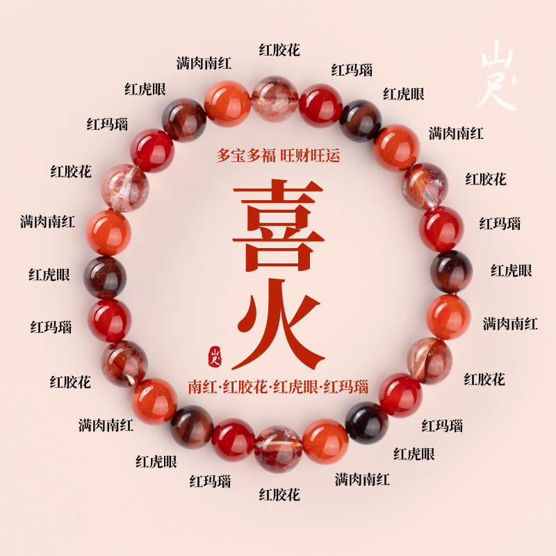 Nanhong Bracelet Red Crystal Bracelet Five Elements Fire Replenishing Natural Resin Tiger Eye Stone Suitable for Those with Fire Deficiency and Earth Element Multi-Gemstone