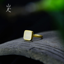 Mu Bai 丨 natural Hetian jade white jade sheep fat jade ring 925 sterling silver jade ring simple classic retro