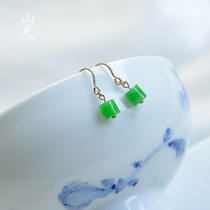 Bamboo Hearts -- Emerald Dry Green Road Pass Ear Pendant 18k Bag Gold Fashion Earrings Anti-Allergy Earrings