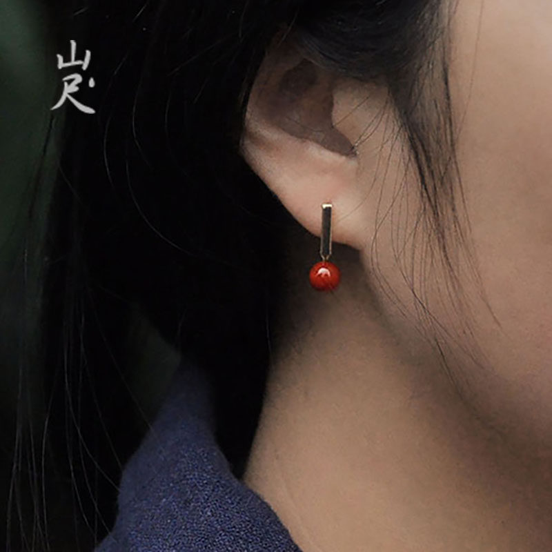 Dan -- natural cool mountain south red agate jade 18k bag of gold earrings earrings earrings earrings for short ladies