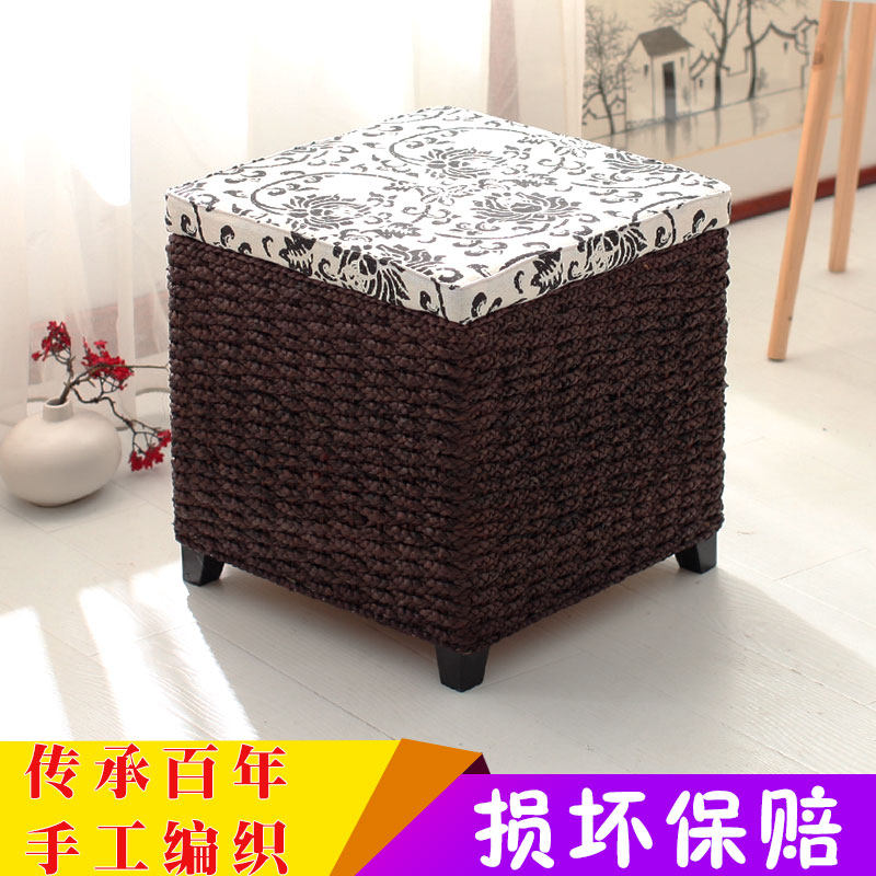 Straw-woven multifunctional containing stool storage stool changing shoes stool brief Chinese rattan-made sofa stool can be a human finishing box