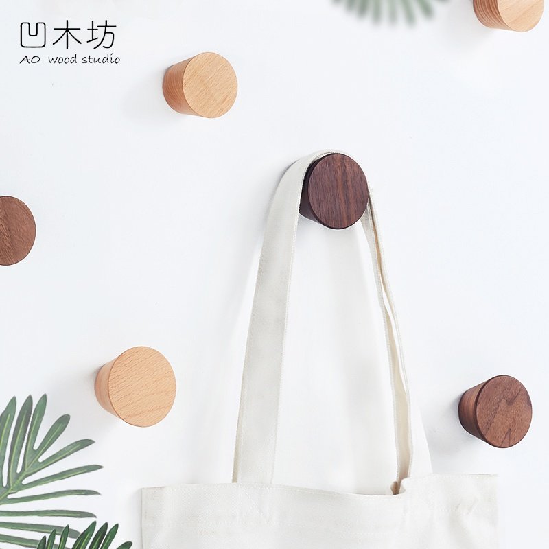 Nordic Solid Wood Hook Creative Hood Hook Door Rear Wall Wall-mounted Coat Hanger Genguan Free To Punch Clothes Wood Slime Hook