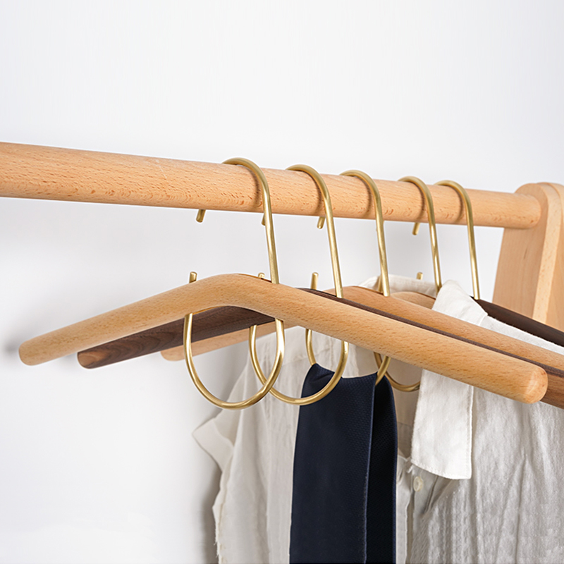 Clothes hanger hanger bedroom household traceless solid wood brass adult clothes hook clothing store black walnut clothes support