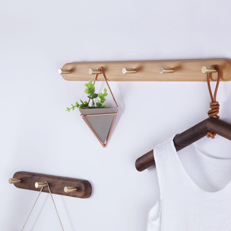 Solid wood hanging clothes hook wall-mounted wall into door wood cloister hook Hyun off hanger clothes hanger hanging hanger wall brass hook-Taobao