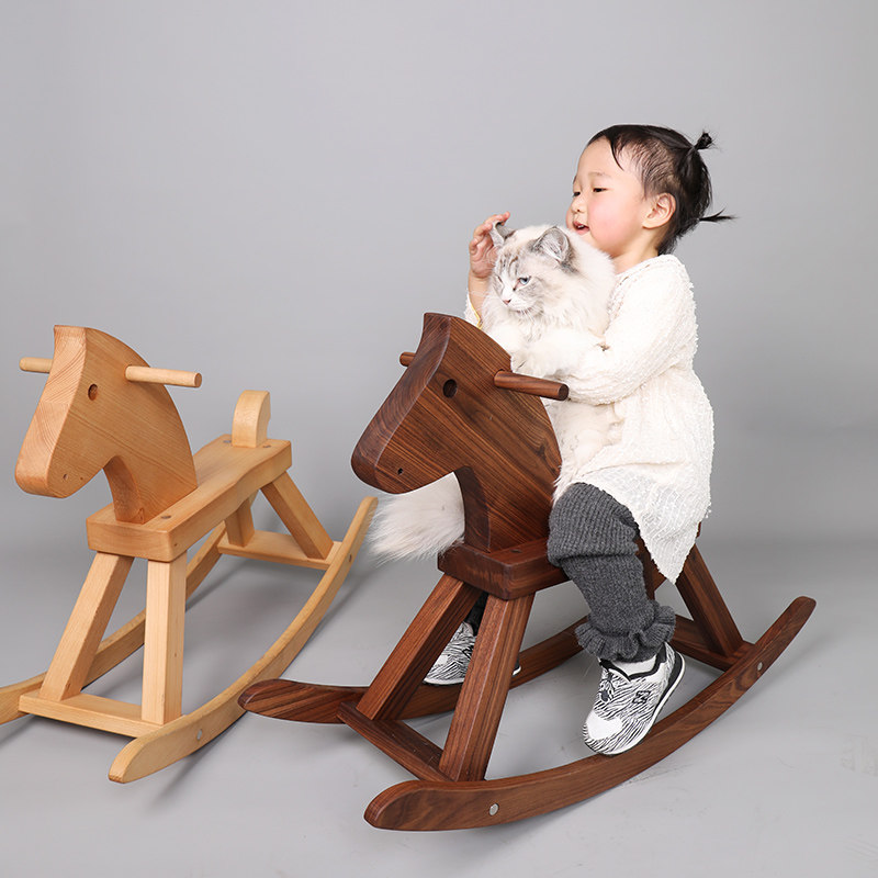 Trojan children rocking horse solid wood adults can take baby toddler toy a week old birthday present baby rocking horse