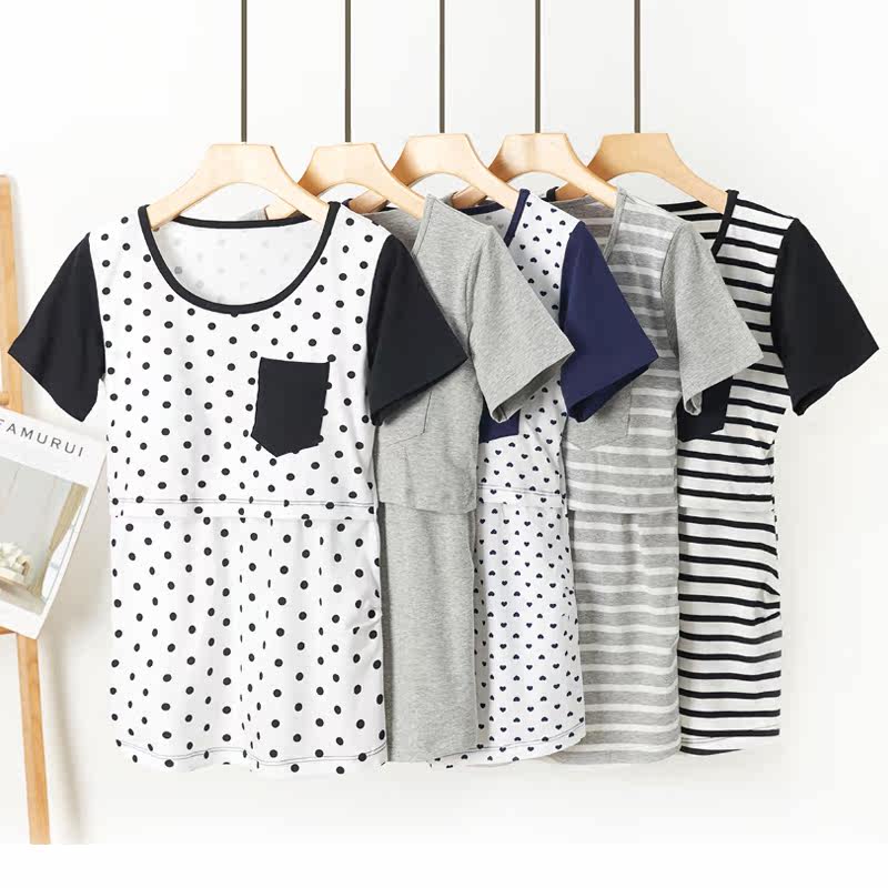 Lactation clothes out of summer fashion lactation top cotton postpartum spicy mom short-sleeved loose-sleeved maternity clothes Maternity clothes