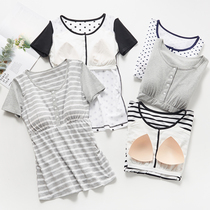 Nursing top Summer out fashion dress wear-free bra Cotton postpartum feeding clothes Monthly clothes short sleeve hot mom style