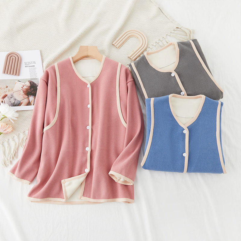 Lactation Warm Blouse Pregnant pregnant woman out of single cardiovert cardiovert long sleeve side open lactation sleeping clothes for the winter postpartum