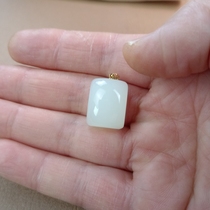 Natural Hetian jade mutton fat white jade square necklace clavicle pendant 18k gold buckle womens model