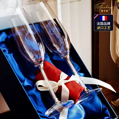 Crystal glass champagne glass gift box pair of red wine goblet creative set new wedding gift lettering luxury