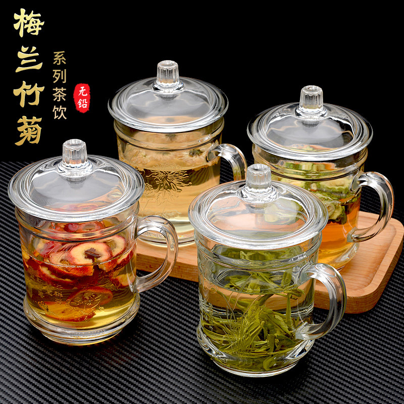 Van Kachi glass Household heat-resistant drinking blisters Teacup Office lid Men's water cup with handle with lid