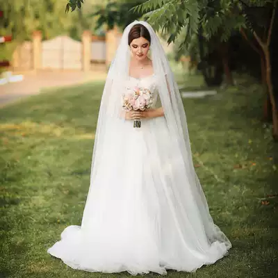 Bride plain yarn long version tailing soft yarn 3 meters wide wedding veil wedding big tailing tour photo studio chief yarn