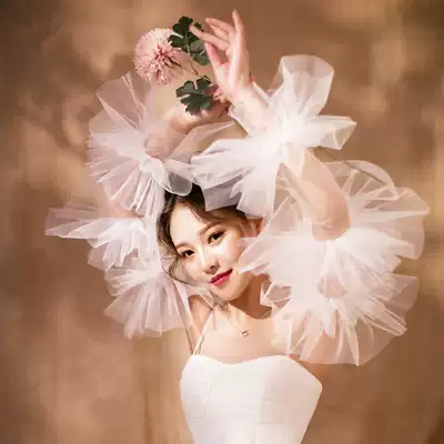 Long version shape hundred fold silk gauze gloves wedding dress hand sleeve photo studio photo accessories bride thin gloves