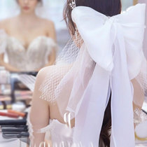 Multi-layer bridal veil Korean minimalist headdress wedding bow lace short wedding veil tour louse license