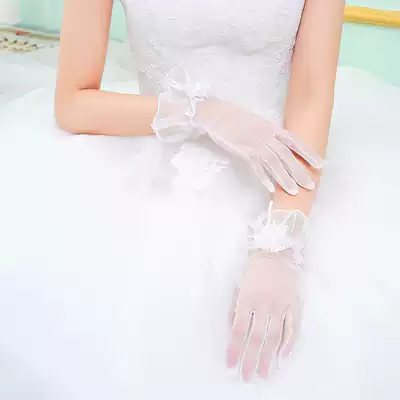 Bridal gloves short Korean ruffle simple wedding gloves three-dimensional handmade flower summer wedding mesh