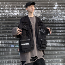 Gangsta GOFB niche design black simple retro tooling vest tactical function multi-pocket outside the back of the heart male