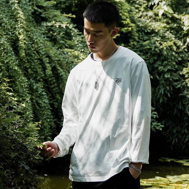 UZIS base black and white long sleeve t-shirt men's tide brand trend loose pure cotton pure color base underwear solid color